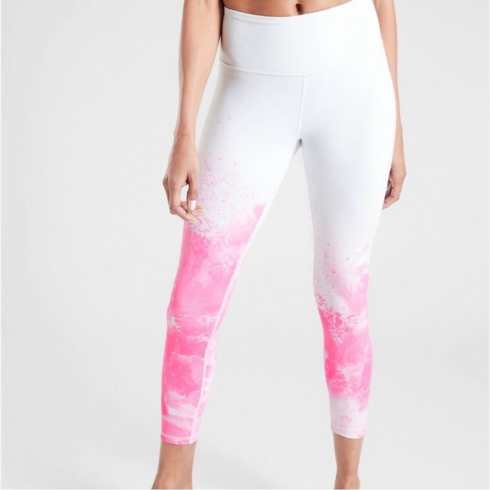 Athleta Pink and White Ombre Leggings with Hot Pink Splatter Design Size XS